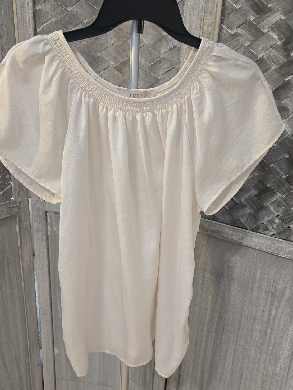 LOFT Cream Smocked Off-Shoulder Blouse
